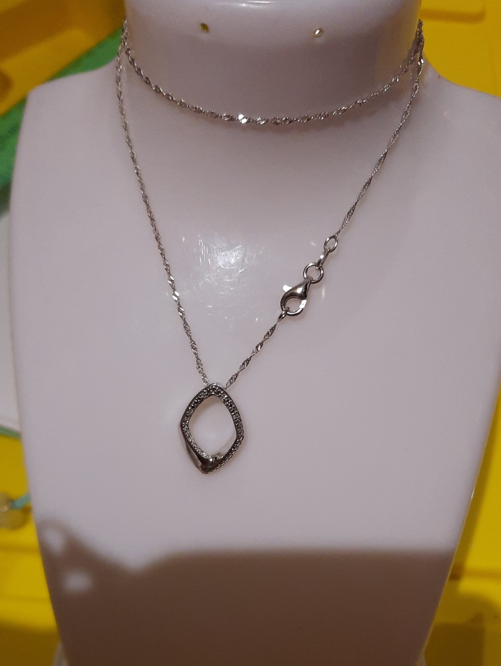 New GENUINE 4 DIAMOND SLIDER PENDANT SOLID STERLING SILVER 16" CHAIN Rhodium